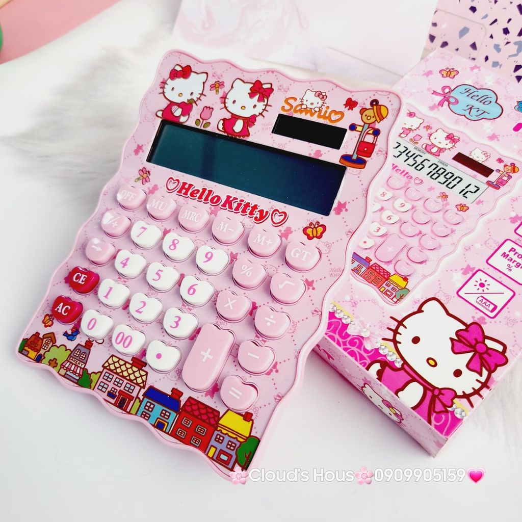 Máy tính hoạt hình Hello Kitty Vuông Viền Gợn Sóng siêu dễ thương KT-800