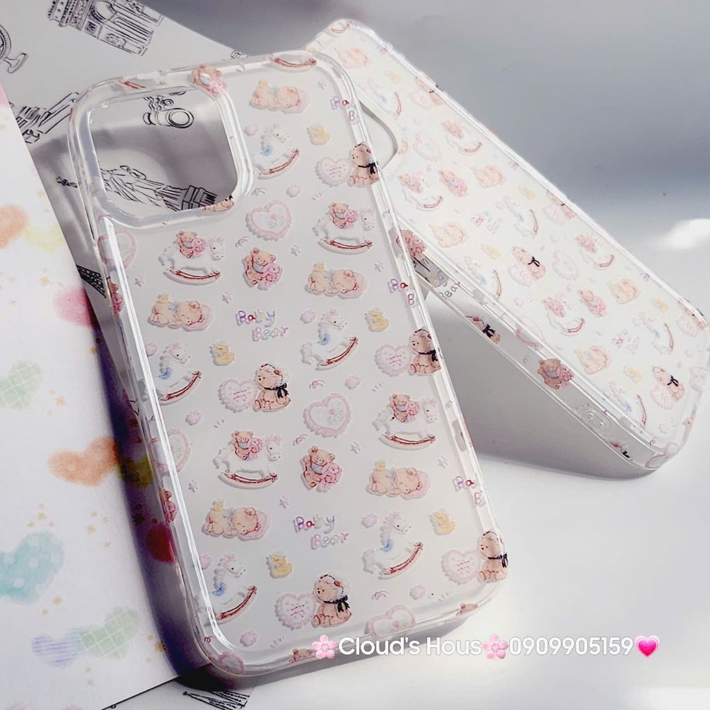 Case Ốp điện thoại iPhone Gấu Baby Bear Sticker Dễ Thương Nền Trắng iPhone 11/12/13/14/15/Pro/Promax