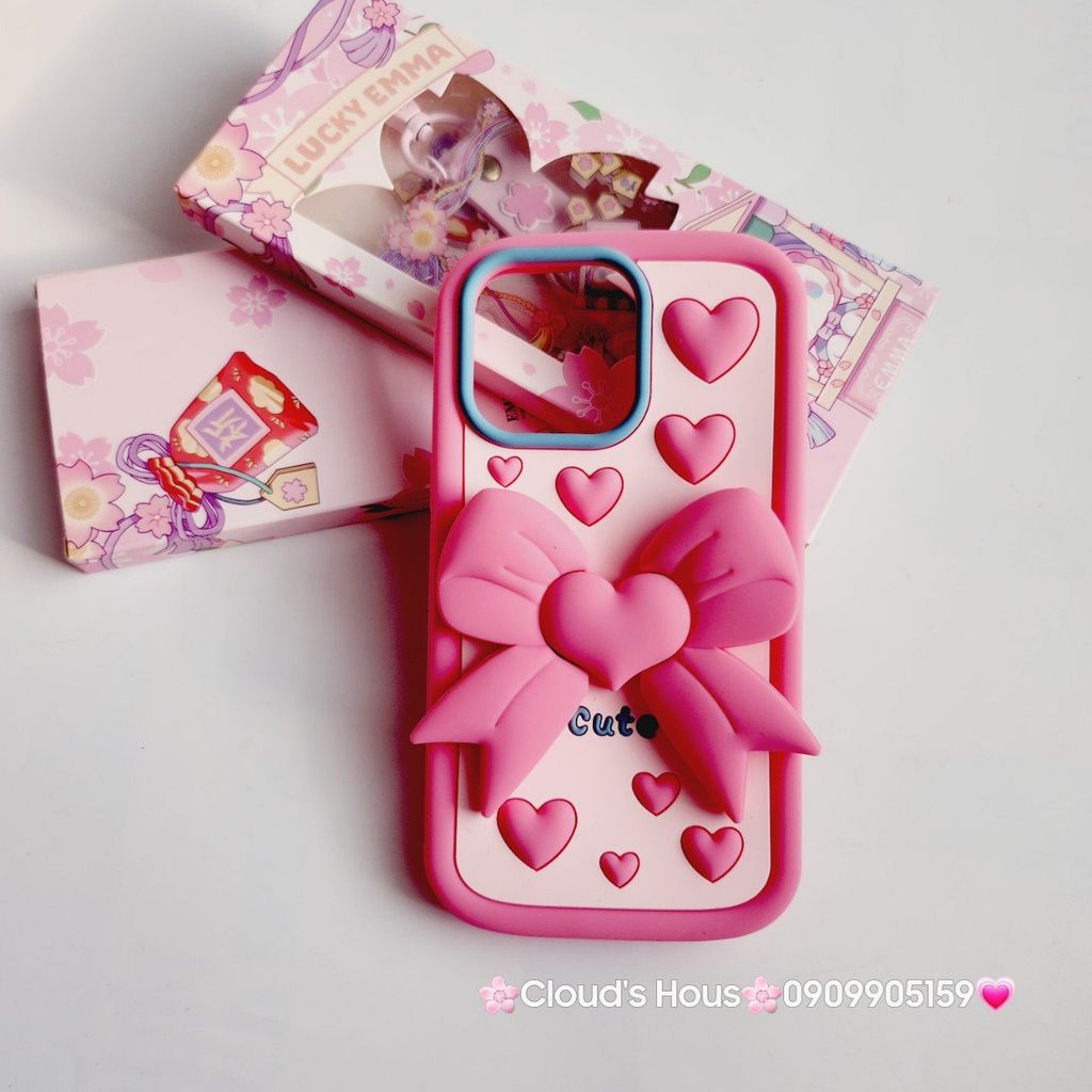 Case Ốp điện thoại iPhone Su dẻo Nơ Chống Dựng Trái tim iPhone 6P/7P/8P/X/Xs/XSMax/11/12/13/14/15/Pro/Promax