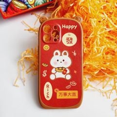 CASE IPHONE NHÁM DA Tai gấu thỏ Happy Rich