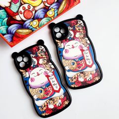 Case Ốp điến thoại iPhone Mèo may mắn Tai gấu Nhám da Viền gợn sóng iPhone 11/12/13/Pro/Promax - TẾT