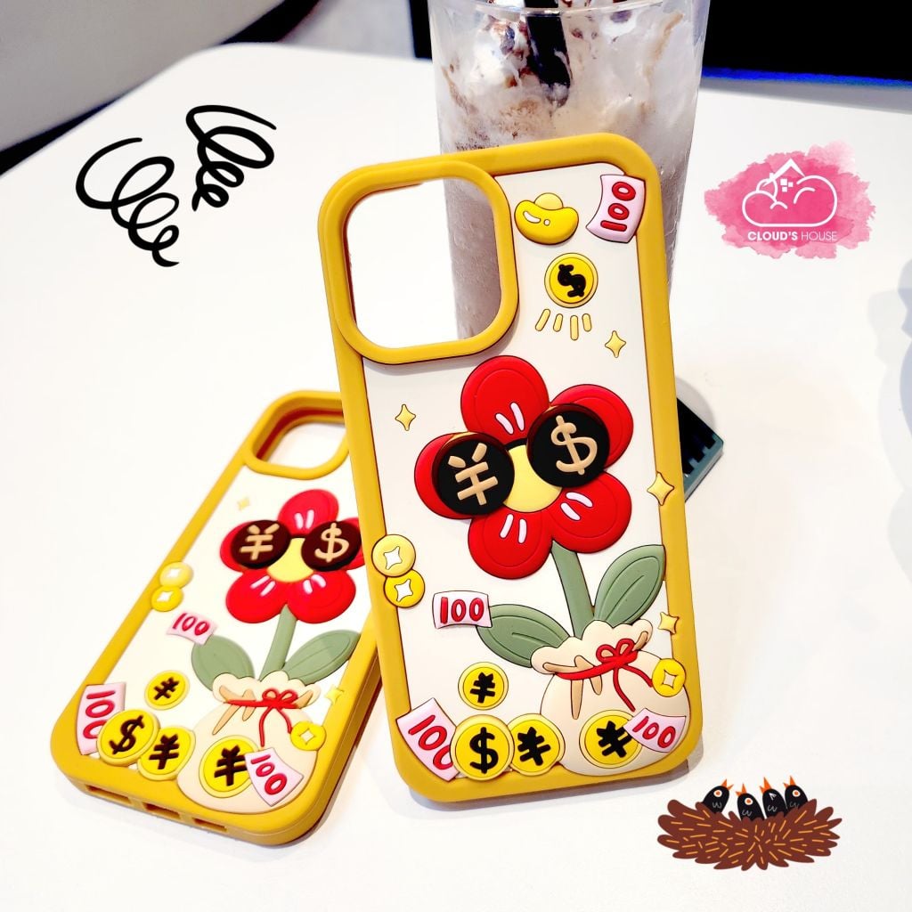 Case Ốp điện thoại iPhone SU DẺO Hoa đồng tiền icon nổi iPhone 11/12/13/14/Plus/Pro/Promax - TẾT