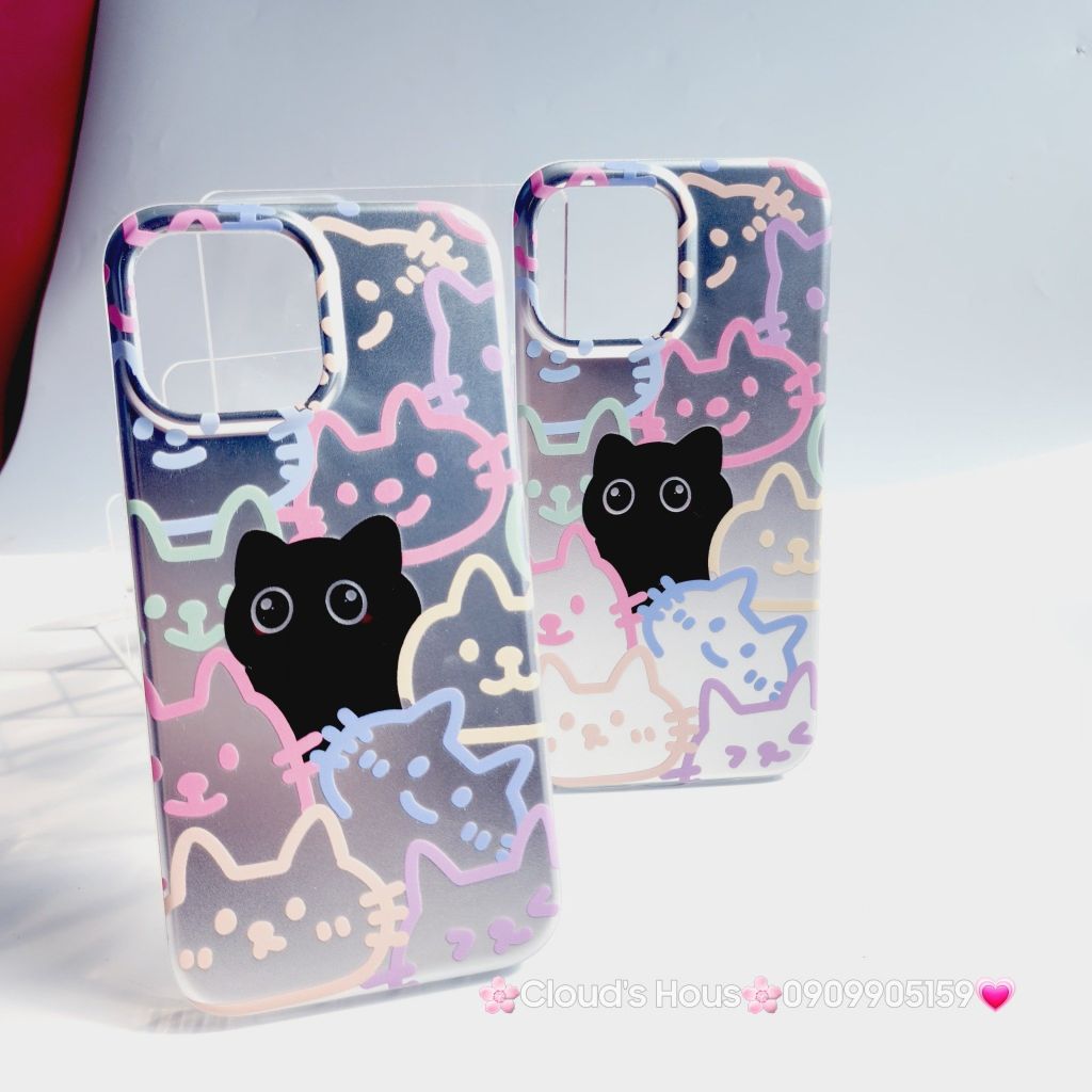 Case Ốp điện thoại iPhone Mèo Đen Hologram Ánh Bạc iPhone 11/12/13/14/15/Pro/Promax