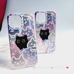 Case Ốp điện thoại iPhone Mèo Đen Hologram Ánh Bạc iPhone 11/12/13/14/15/Pro/Promax