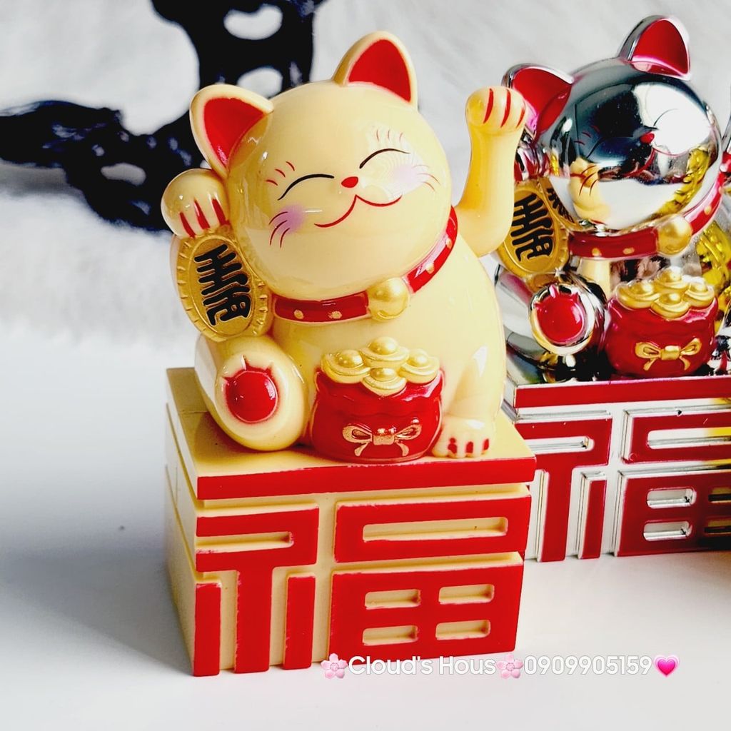 MÈO THẦN TÀI Đế Chữ Tàu - Mèo May Mắn - TẾT Size Nhỏ