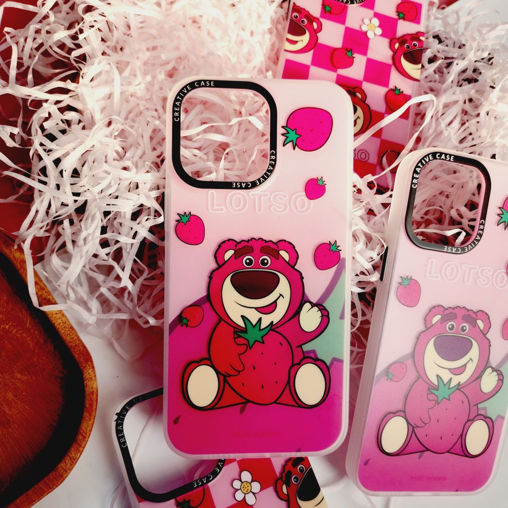 Case Ốp điện thoại Gấu dâu Lotso Chất nhám Hoạ tiết IN 3D iPhone 11/12/13/14/Pro/Promax