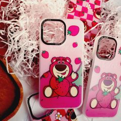 Case Ốp điện thoại Gấu dâu Lotso Chất nhám Hoạ tiết IN 3D iPhone 11/12/13/14/Pro/Promax