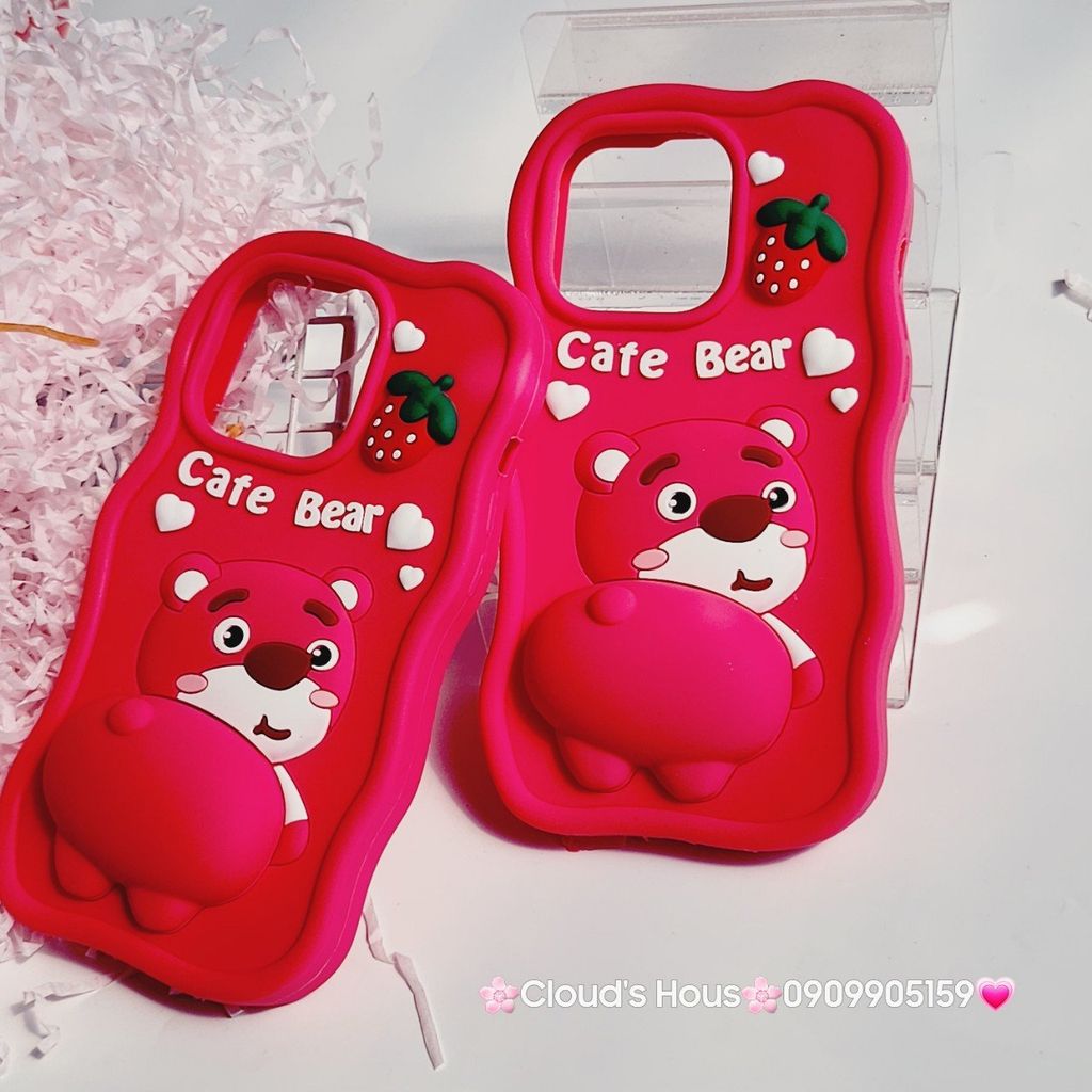 Case Ốp điện thoại iPhone Gấu dâu Lotso khoe mông Cafe Bear Su dẻo Chống Shock iPhone 11/12/13/14/Pro/Promax