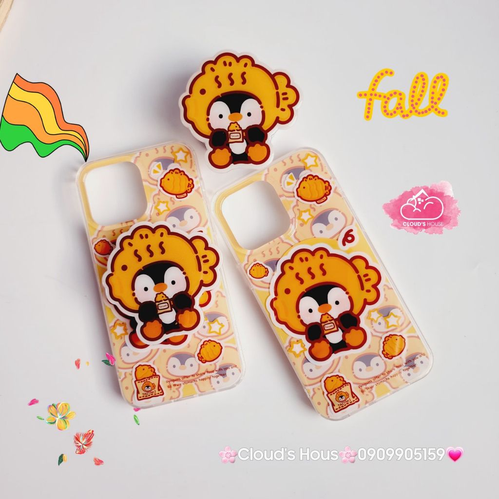 Case Ốp điện thoại iPhone Magsafe Chim Cánh Cụt Đội Mũ Cá Kèm Popsocket Nam Châm iPhone 11/12/13/14/15/Pro/Promax