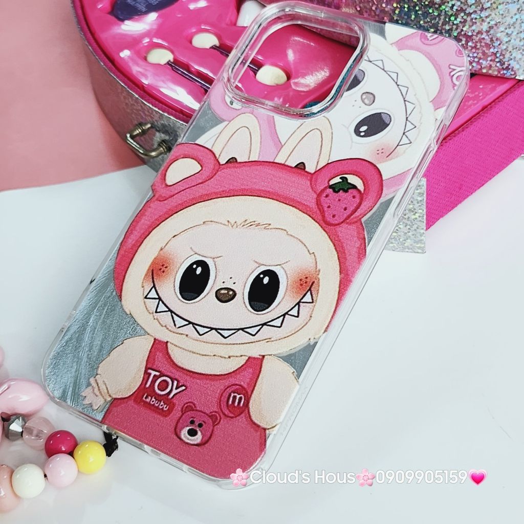 Case Ốp điện thoại iPhone Labubu Soy Mặc Yếm Lotso Ánh Lông Vũ Bạc Hologram iPhone 7+/8+/X/XSM/11/12/13/14/15/Pro/Promax