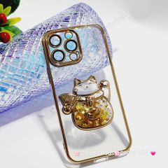 Case Ốp điện thoại iPhone Mèo Trong Hạt Bling Bling viền màu iPhone 11/12/13/14/15/Pro/Promax - TẾT