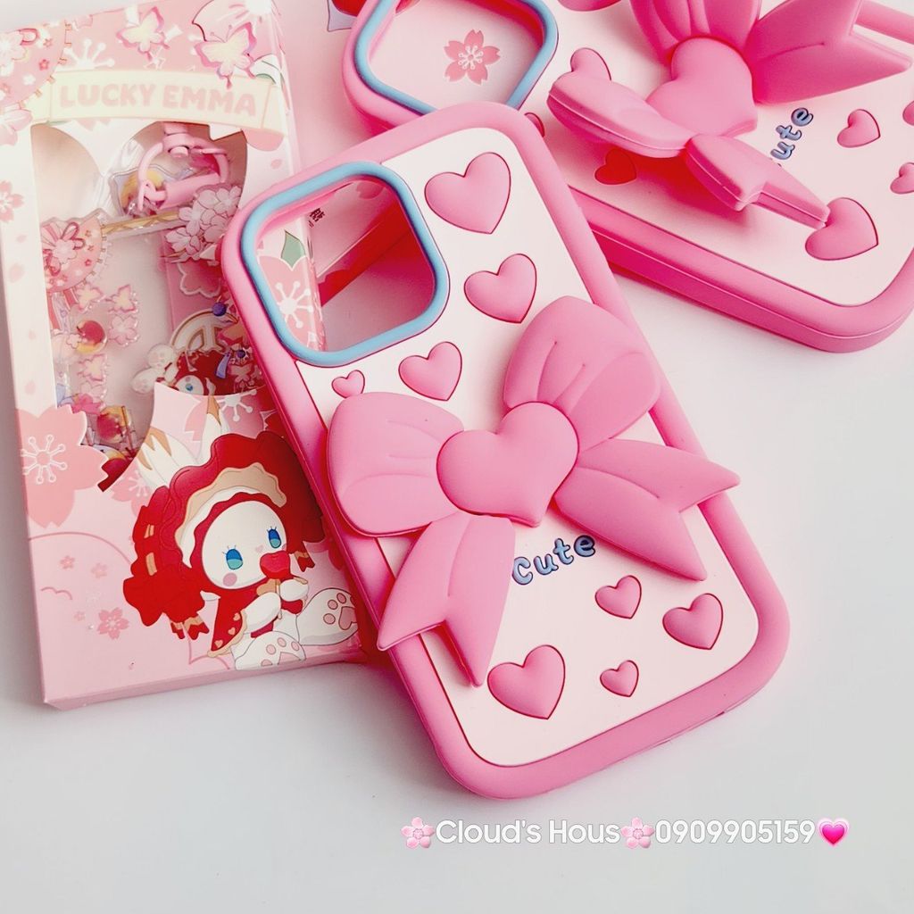 Case Ốp điện thoại iPhone Su dẻo Nơ Chống Dựng Trái tim iPhone 6P/7P/8P/X/Xs/XSMax/11/12/13/14/15/Pro/Promax