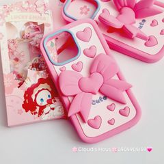Case Ốp điện thoại iPhone Su dẻo Nơ Chống Dựng Trái tim iPhone 6P/7P/8P/X/Xs/XSMax/11/12/13/14/15/Pro/Promax