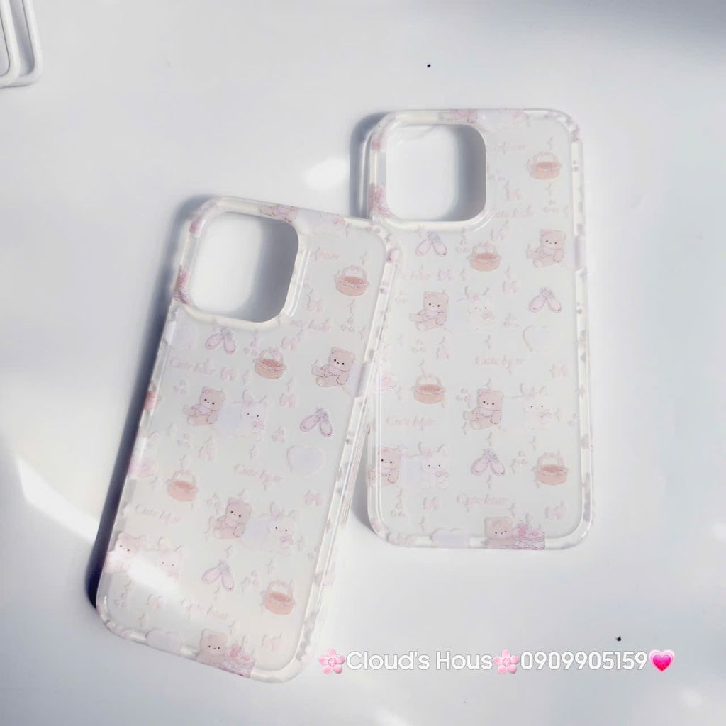 Case Ốp điện thoại iPhone Gấu Thỏ Cute Bear Sticker Dễ Thương Nền Trắng iPhone 11/12/13/14/15/Pro/Promax