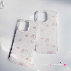 Case Ốp điện thoại iPhone Gấu Thỏ Cute Bear Sticker Dễ Thương Nền Trắng iPhone 11/12/13/14/15/Pro/Promax