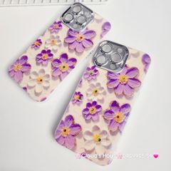 Case Ốp điện thoại iPhone Hoa Hologram Tím - Trắng Nền Trắng Đính đá Camera iPhone 11/12/13/14/15/pro/Promax