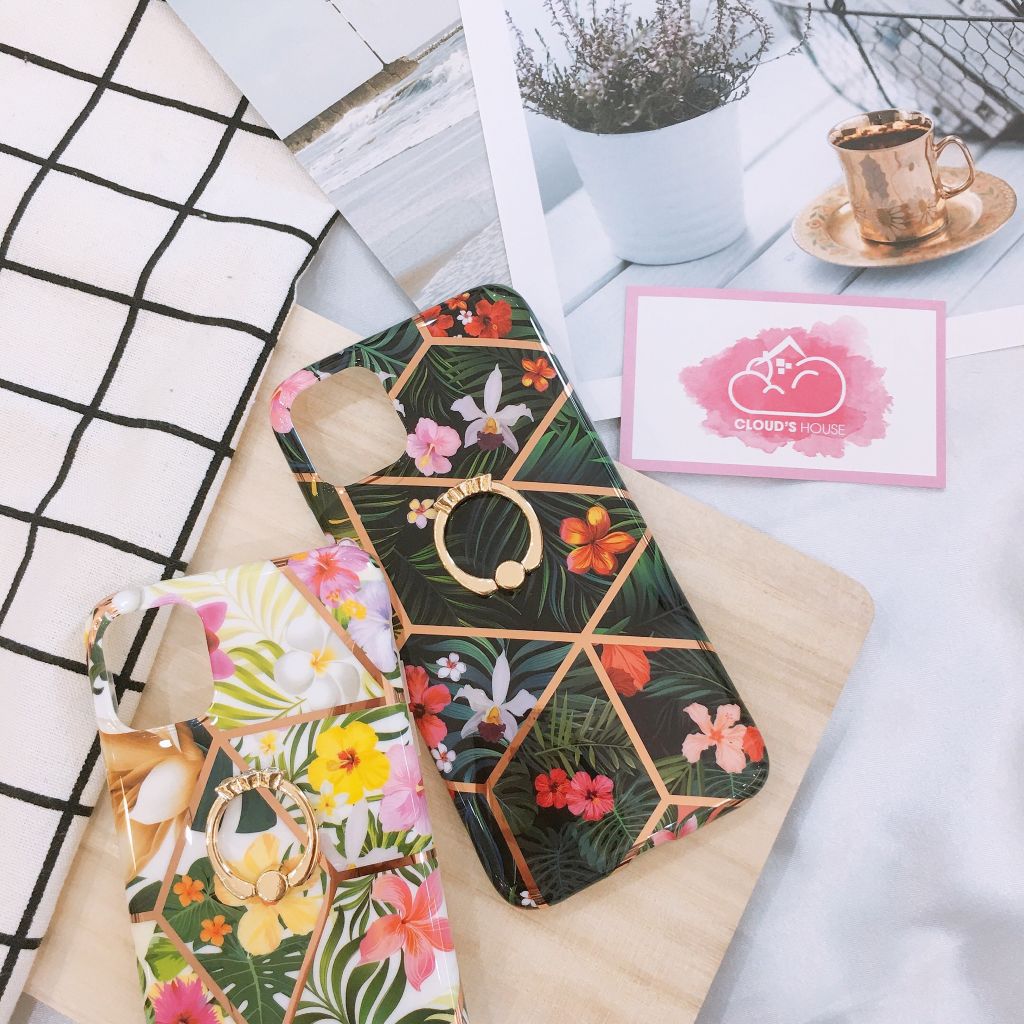 Case Ốp điện thoại iPhone Hoa cỏ lá bóng dẻo kèm rings