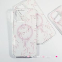 Case Ốp điện thoại iPhone Magsafe Nền Trắng Nơ Hồng PopSocket iPhone 12/13/14/15/16/Pro/Promax