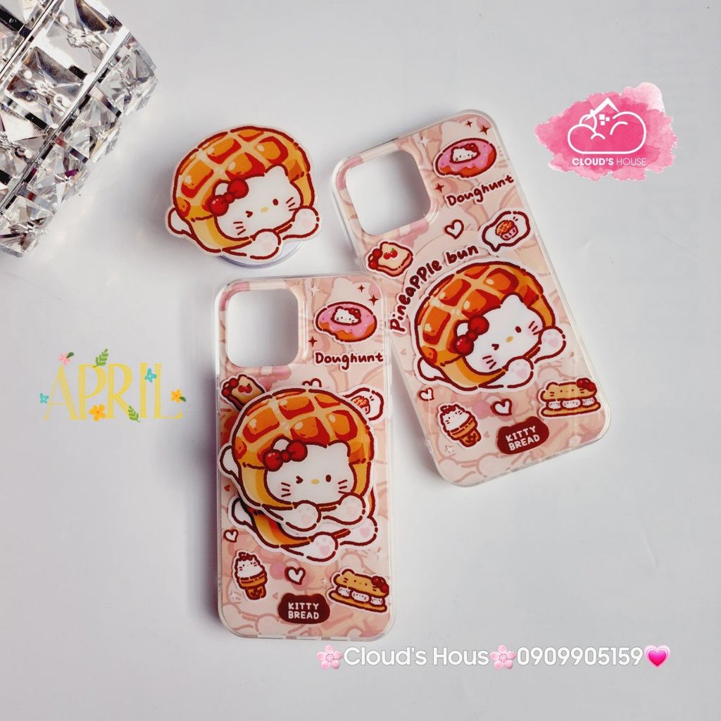 Case Ốp điện thoại iPhone Magsafe Mèo Hello Kitty Bread Pineapple bun Kèm Popsocket Nam Châm iPhone 11/12/13/14/15/Pro/Promax