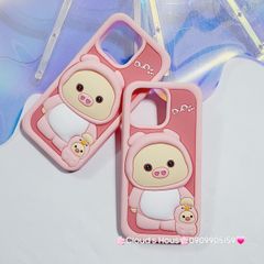 Case Ốp điện thoại iPhone Su dẻo Heo Cosplay Dudu Nền Hồng iPhone 11/12/13/14/15/Pro/Promax