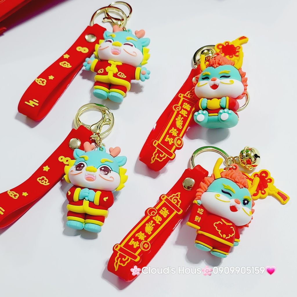 Móc Khóa Rồng Xanh Áo Đỏ Chúc TẾT (2 dây)