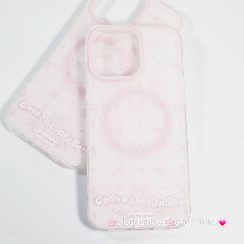 Case Ốp điện thoại iPhone Magsafe Nền Hồng Nơ Hồng Girl's Favorite Bow ZoozooCase iPhone 12/13/14/15/16/Pro/Promax