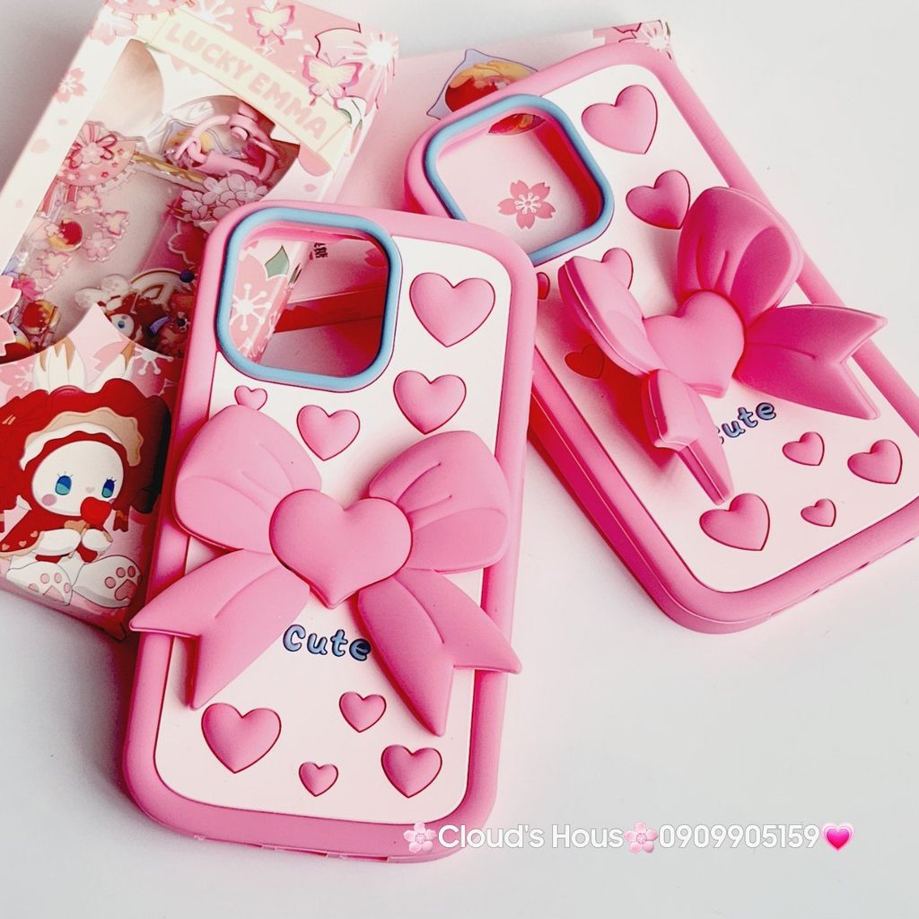 Case Ốp điện thoại iPhone Su dẻo Nơ Chống Dựng Trái tim iPhone 6P/7P/8P/X/Xs/XSMax/11/12/13/14/15/Pro/Promax