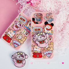 Case Ốp điện thoại iPhone Mèo May Mắn Thần Tài Túi Tiền Kèm Popsocket dán iPhone 11/12/13/14/15/Pro/Promax