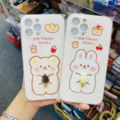 Case Ốp điện thoại iPhone Gấu và thỏ ôm kem icon nổi 3D nhám da iPhone 7+/X/XSm/11/11Promax/12/12Pro/12Promax