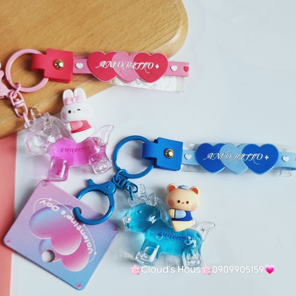 Móc Khóa Gấu & Thỏ Cưỡi Ngựa Bling Bling nước