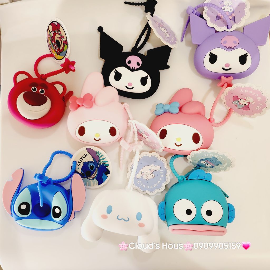 Bóp Móc Khóa Silicone Nhân vật hoạt hình SANRIO Chính hãng Kuromi Melody Stitch Cinnamoroll Ếch