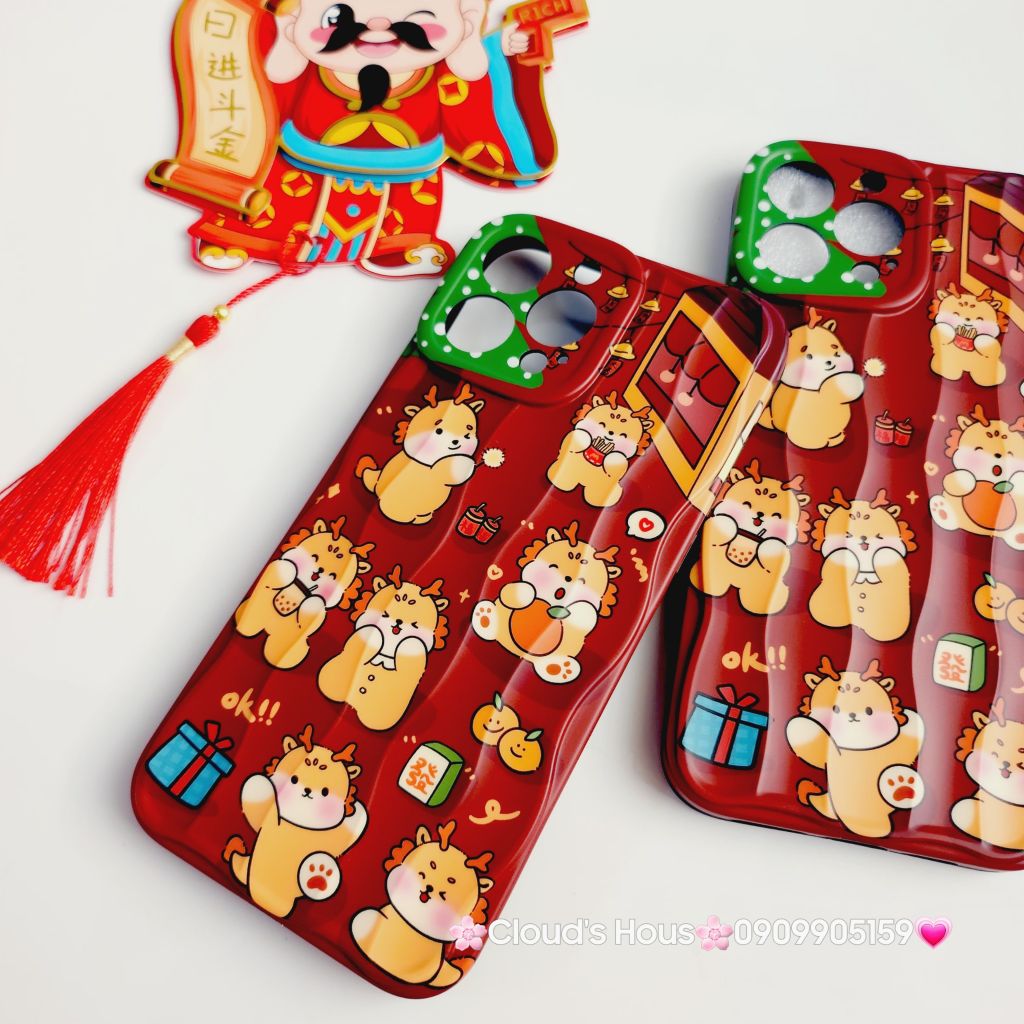Case Ốp điện thoại iPhone Rồng nhám gợn sóng iPhone 11/12/13/14/15/Pro/Promax TẾT
