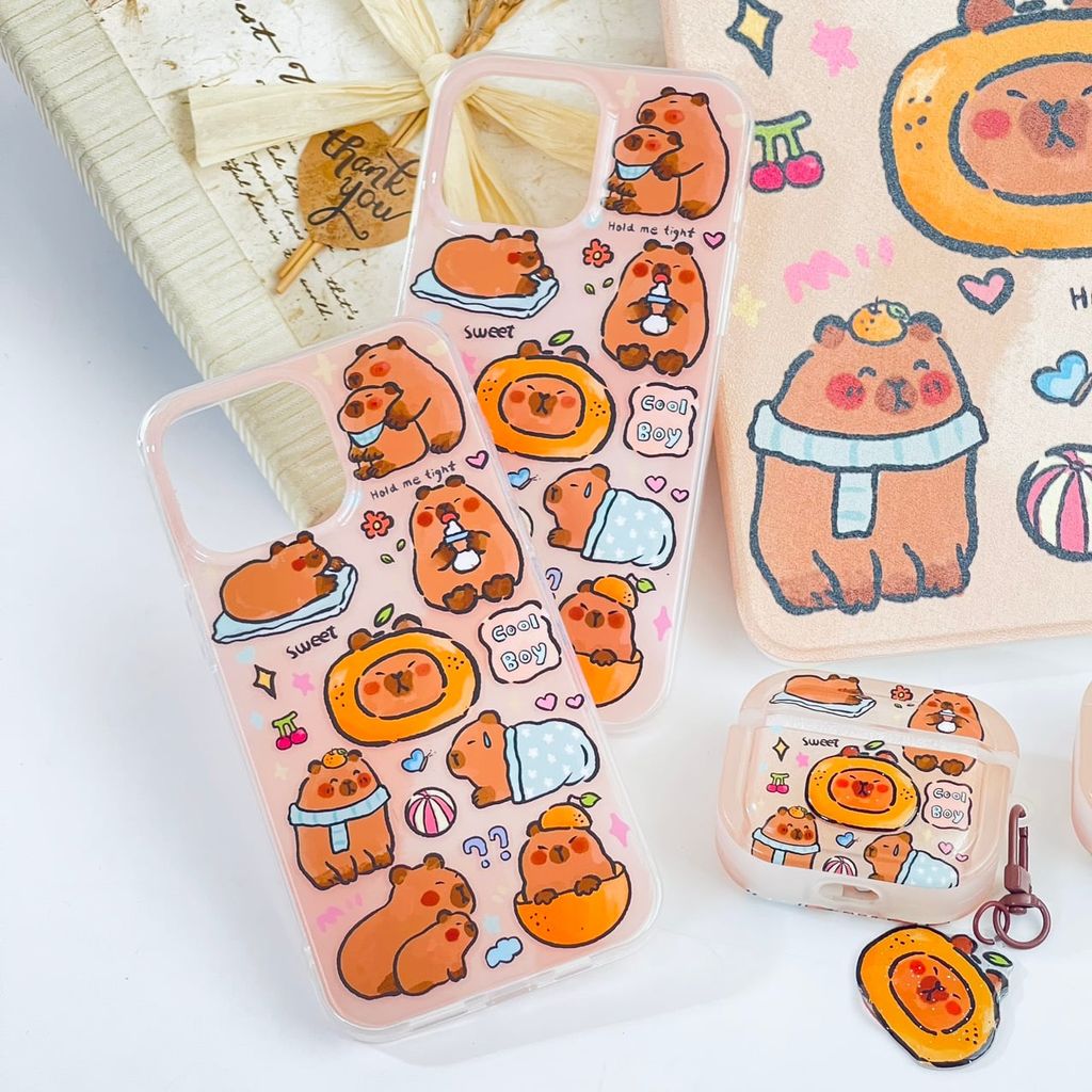 Case Ốp điện thoại iPhone Chuột Capybara 3D Bóng Kute iPhone 12/13/14/15/Pro/Promax