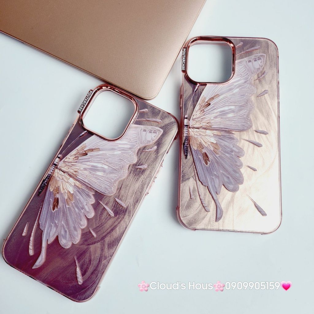 Case Ốp điện thoại iPhone Con Bướm Butterfly Hologram Nền Hồng iPhone 11/12/13/14/15/Pro/Promax