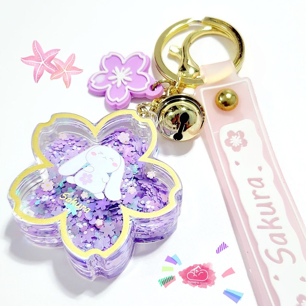 Móc khóa Nước Bling Bling Bông Hoa Thỏ