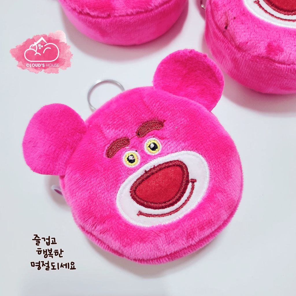 Bóp móc khoá Gấu dâu Lotso Vải bông nhung ( Tặng Kèm Tai Nghe)