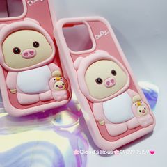 Case Ốp điện thoại iPhone Su dẻo Heo Cosplay Dudu Nền Hồng iPhone 11/12/13/14/15/Pro/Promax