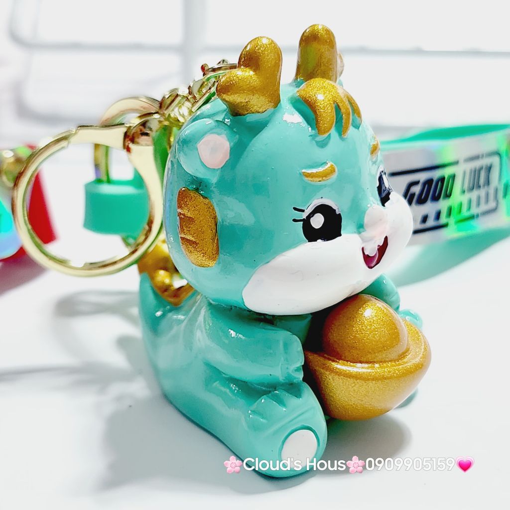 Móc Khóa Rồng Cầm Thỏi Vàng TẾT - Dây Good Luck