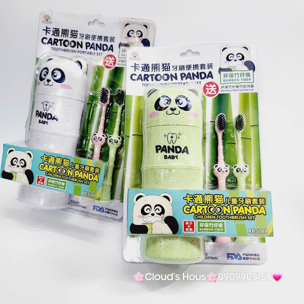 Bàn Chải Kèm Hộp Đựng Panda Bamboo Fiber Cho Bé