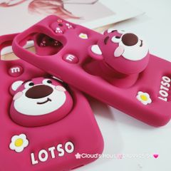 Case Ốp điện thoại iPhone Gấu Dâu Lotso Su dẻo 3D Nổi Popsocket iPhone 11/12/13/14/15/Plus/Pro/Promax