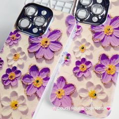 Case Ốp điện thoại iPhone Hoa Hologram Tím - Trắng Nền Trắng Đính đá Camera iPhone 11/12/13/14/15/pro/Promax