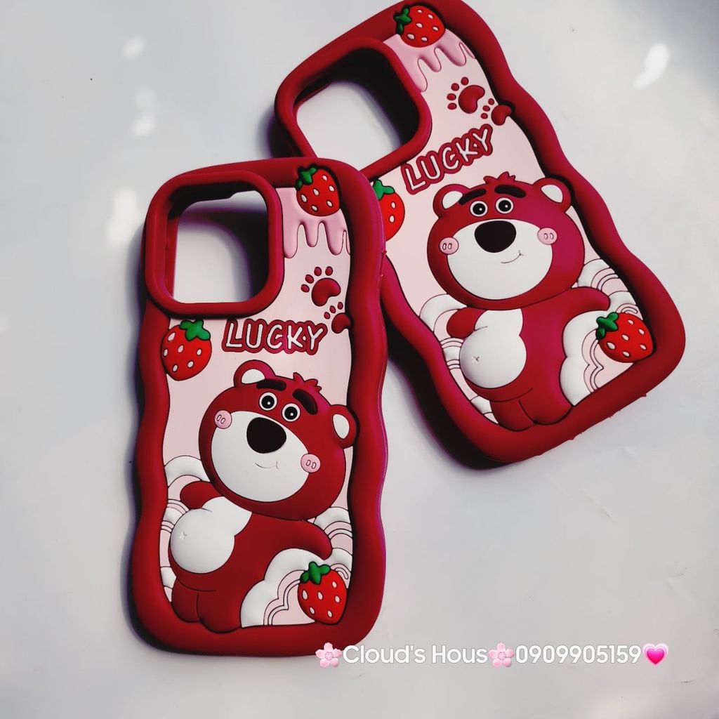 Case Ốp điện thoại iPhone Gấu dâu Lotso khoe bụng Lucky Su dẻo Chống Shock iPhone 11/12/13/14/Pro/Promax