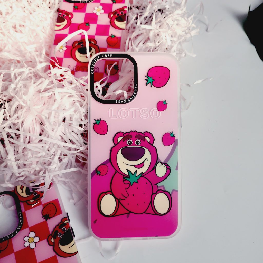 Case Ốp điện thoại Gấu dâu Lotso Chất nhám Hoạ tiết IN 3D iPhone 11/12/13/14/Pro/Promax