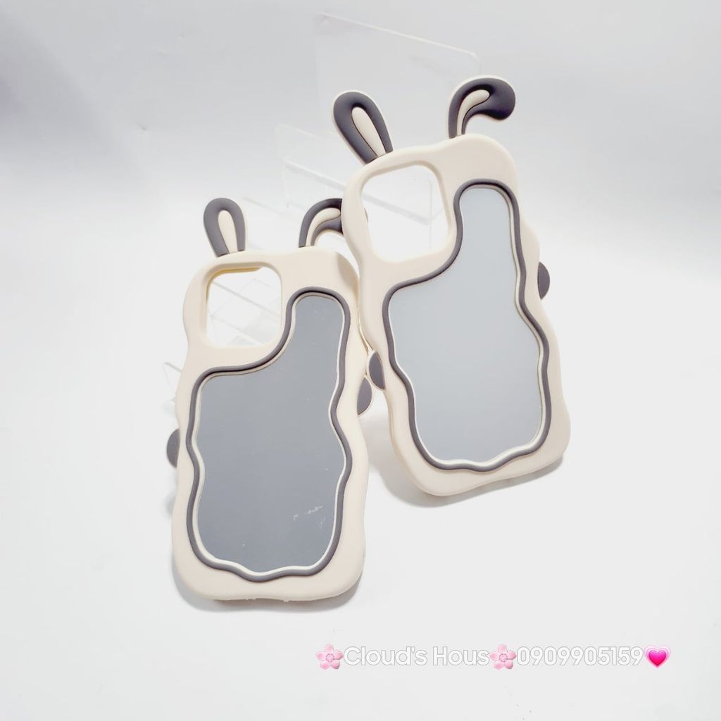 Case Ốp điện thoại iPhone Su dẻo Tai Thỏ Gợn Sóng Lưng Gương iPhone 6P/7P/8P/X/Xs/XSMax/11/12/13/14/15/Pro/Promax