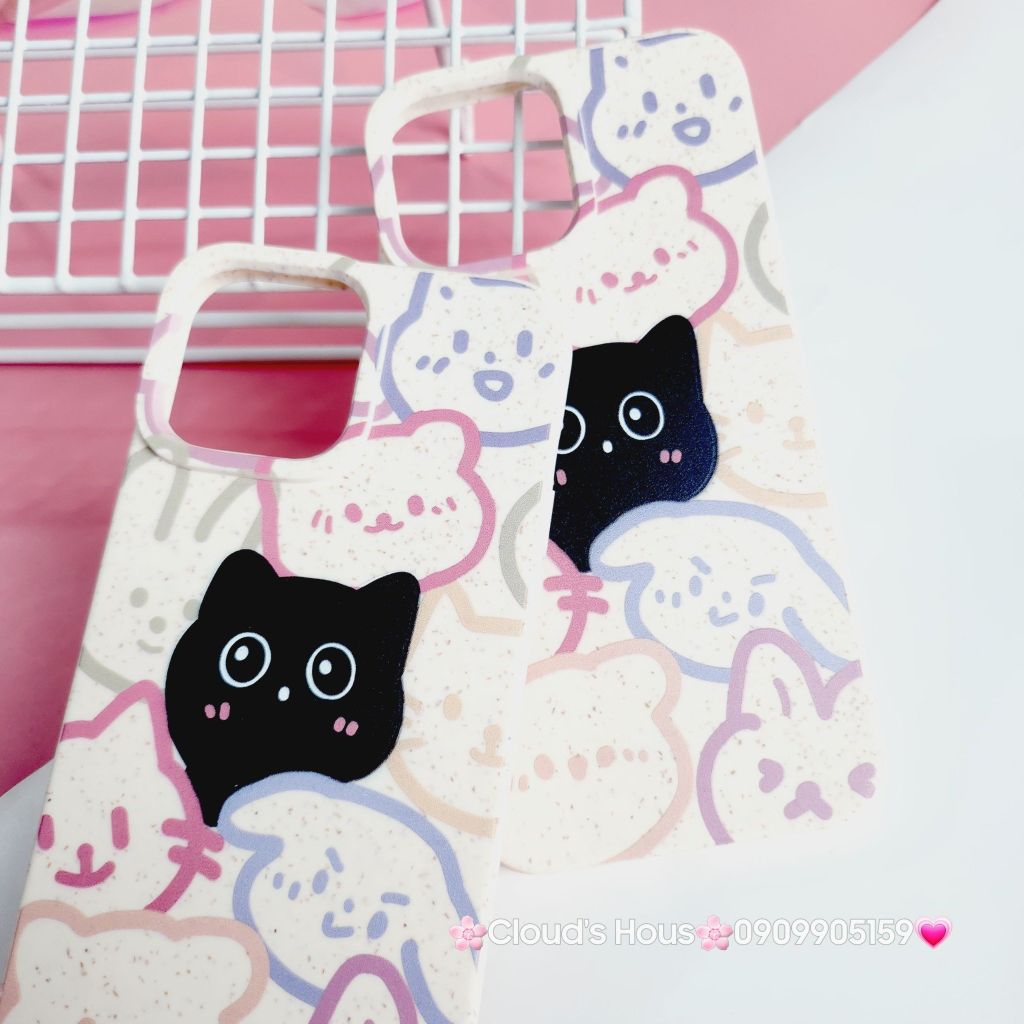 Case Ốp điện thoại iPhone Mèo Đen Cute dẻo nền trắng iPhone 11/12/13/14/15/Pro/Promax