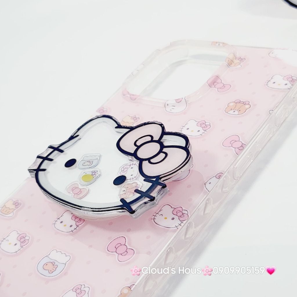 Case Ốp điện thoại iPhone Hello Kitty Nền Hồng PopSocket iPhone 12/13/14/15/16/Pro/Promax