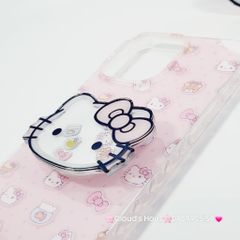 Case Ốp điện thoại iPhone Hello Kitty Nền Hồng PopSocket iPhone 12/13/14/15/16/Pro/Promax