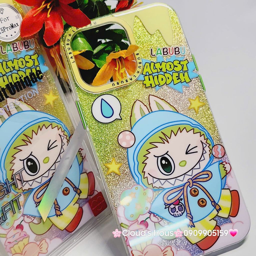Case Ốp điện thoại iPhone Likgus Labubu Xanh lá Bling Hologram iPhone 12/13/14/15/Pro/Promax
