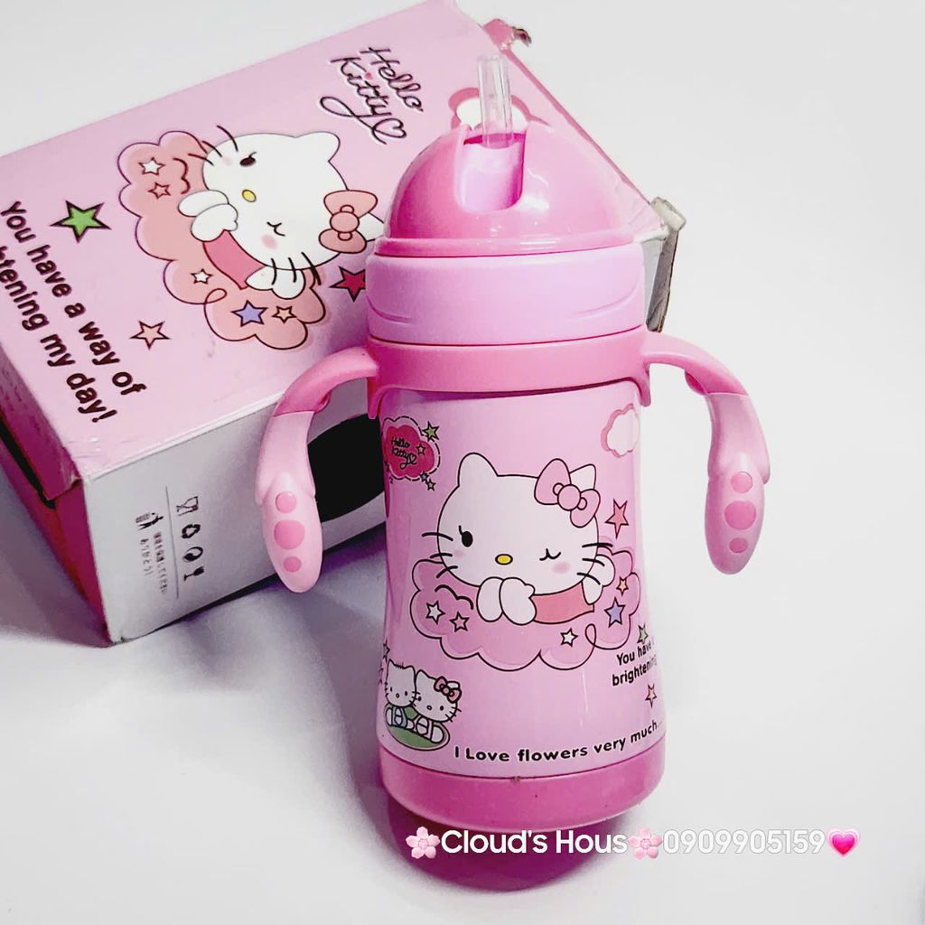 Bình nước giữ nhiệt Hello Kitty Có quai cầm cho bé
