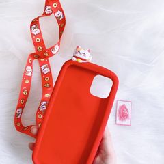 Case Ốp điện thoại iPhone Mèo may mắn Su dẻo Kèm dây đeo điện thoại iPhone 7/8/XsMax/11/12/Plus/Pro/Promax - TẾT